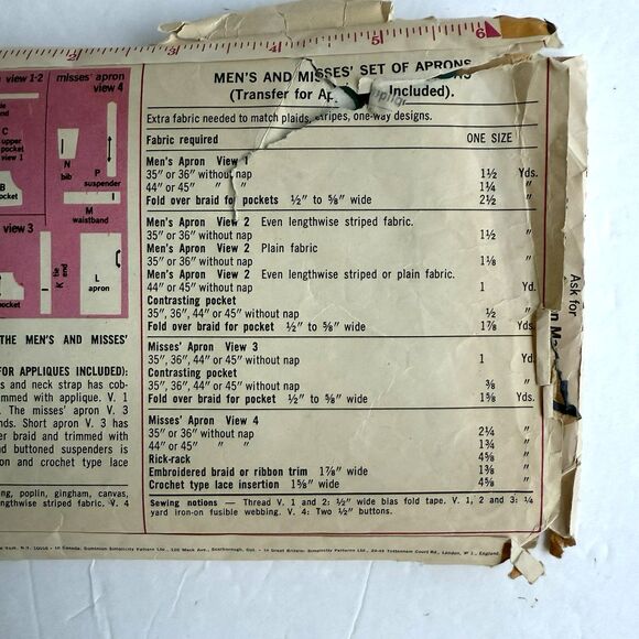 Vtg 70s Simplicity Sewing Pattern 5097 Unisex Full Half Aprons One Size *READ* - Picture 6 of 7
